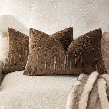 Slubby Textured Chenille Lumbar Pillow Covers 12x20 Dark Brown