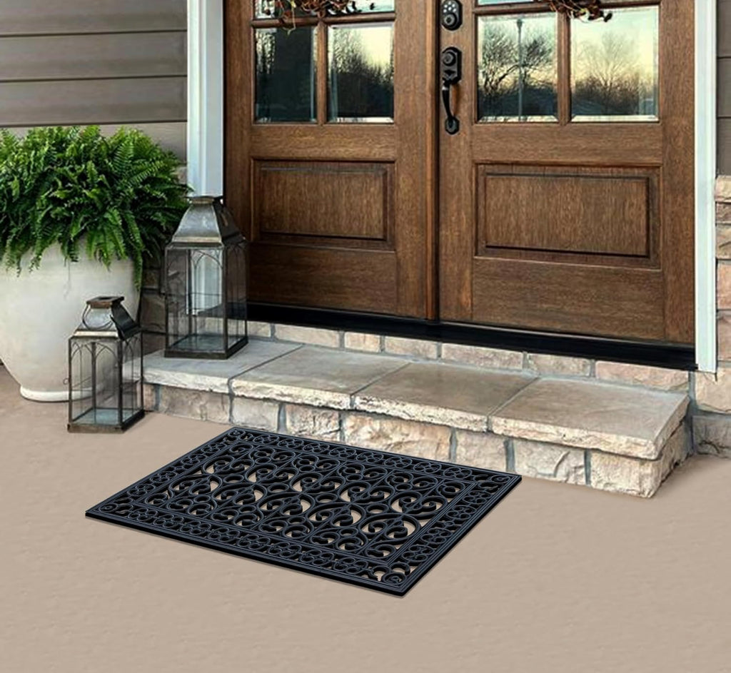 9-LB Heavy Duty Rubber Doormat 24"×36" - Won't Blow Away | Outside Front Door Mat, Mud Dirt Scraper, Non-Slip