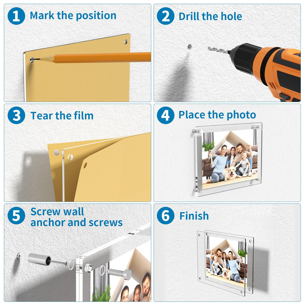 8.5x11 Acrylic Picture Frames 4 Pack, Clear Floating Wall Frames