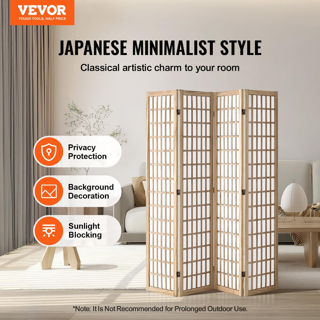 Room Divider, 4 Panel Japanese Room Divider, Folding Privacy Screen Indoor, Portable Partition Dividers and