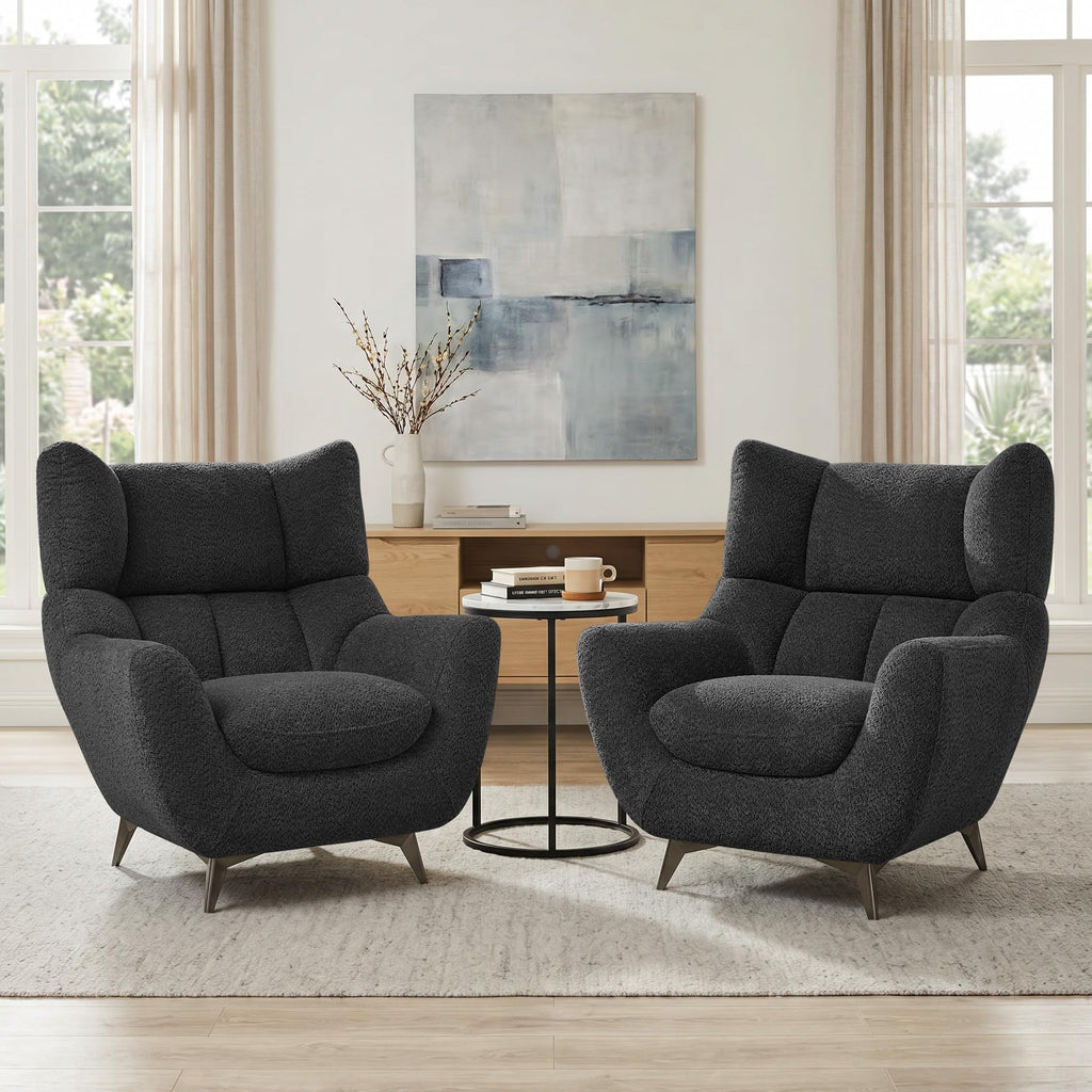 34.6" Oversized Accent Chair with WingBack, Teddy Boucle Grey