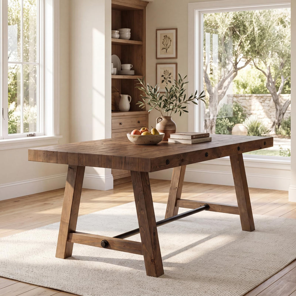 Rustic Farmhouse Dinning Table, Reclaimed Solid Wood Kitchen & Dining Room Table for 4-6 People, 59" Wooden