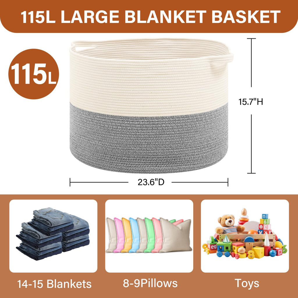 Foldable Laundry Hamper Basket with Collapsible Handle Cotton Rope Soft Woven Fabric Storage Organizer Clothes Toys