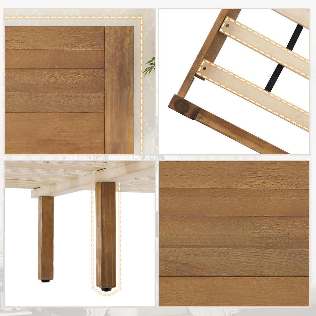Queen Size Bed Frame, 100% Solid Acacia, Dark Wood