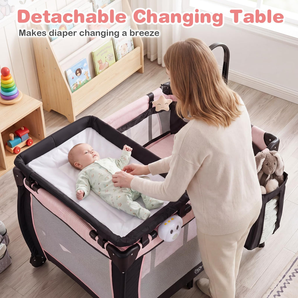 3 in 1 Play Yard, Portable Baby Playard w/Bassinet