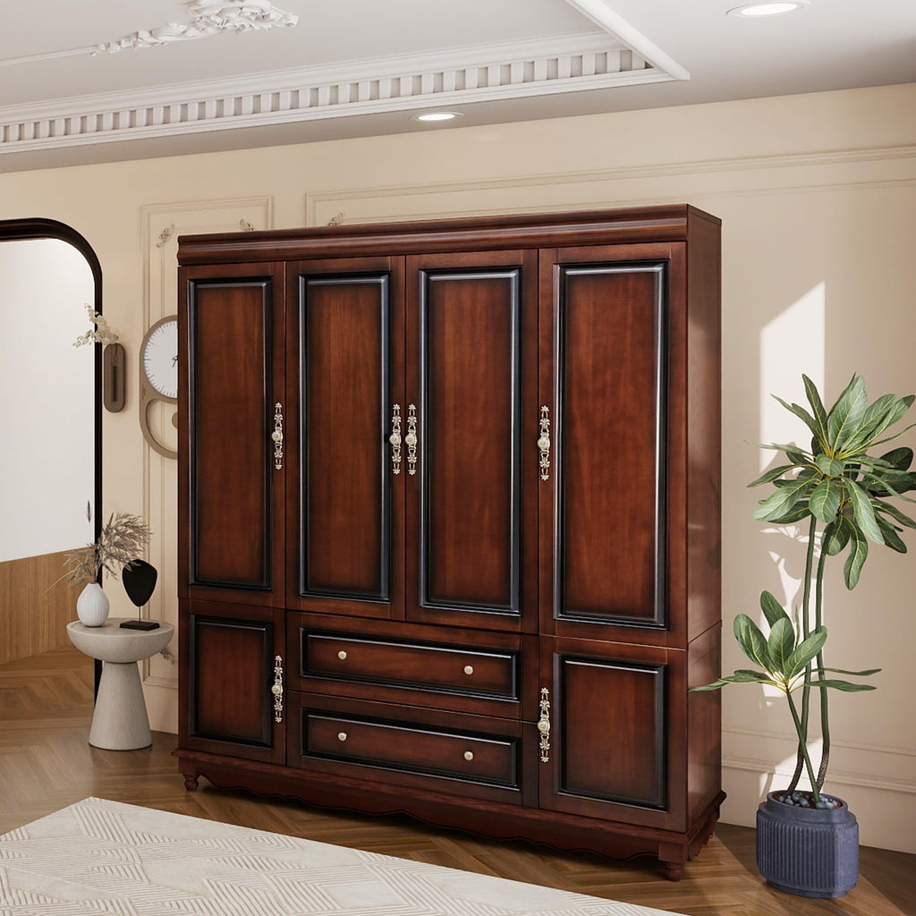 Solid Wood Armoire Wardrobe Closet, Cherry Finish Bedroom Storage