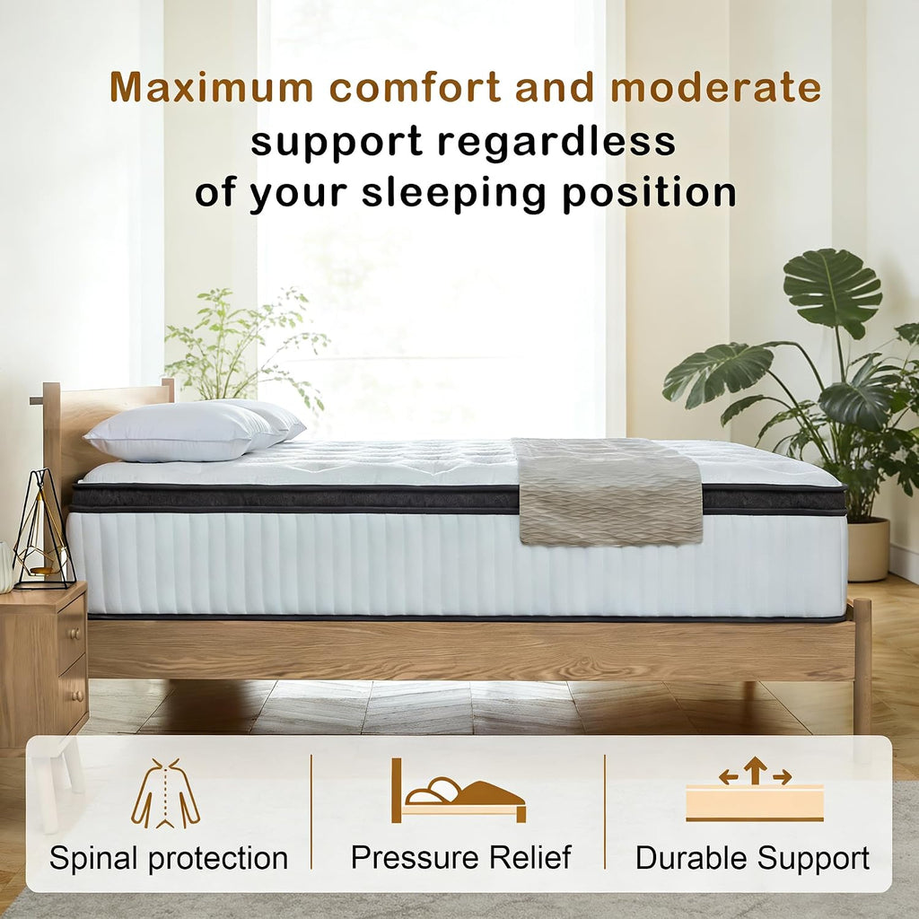 King Mattress, 14 Inch King Size Hybrid Mattresses with Memory Foam and Individual Pocket Spring for Motion
