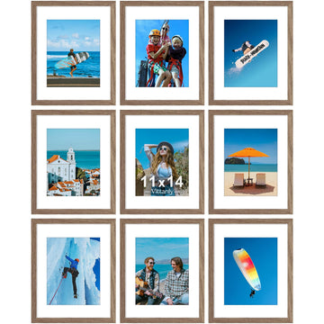 11x14 Picture Frames Set of 9 for Wall Mounting, Dark Oak
