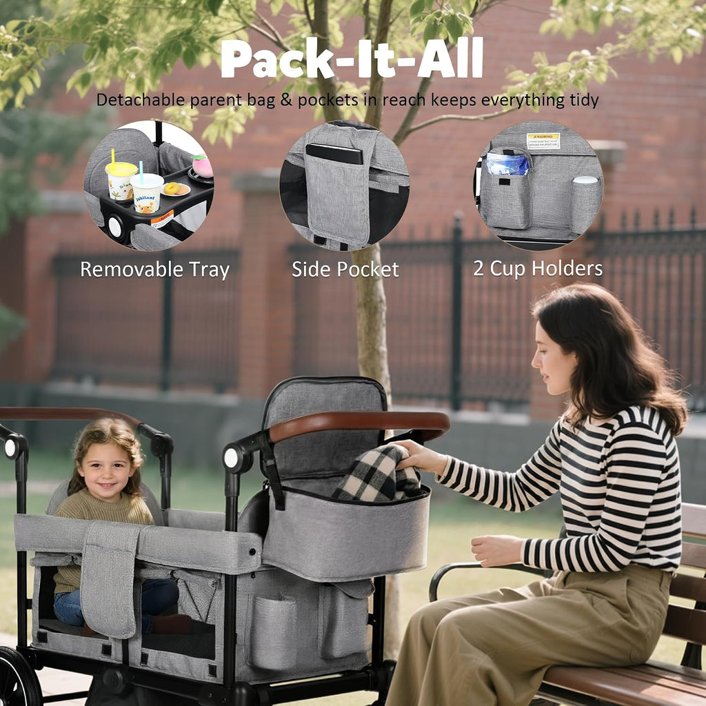 Foldable Wagon Stroller for 2 Kids, Stroller Wagon with Canopy