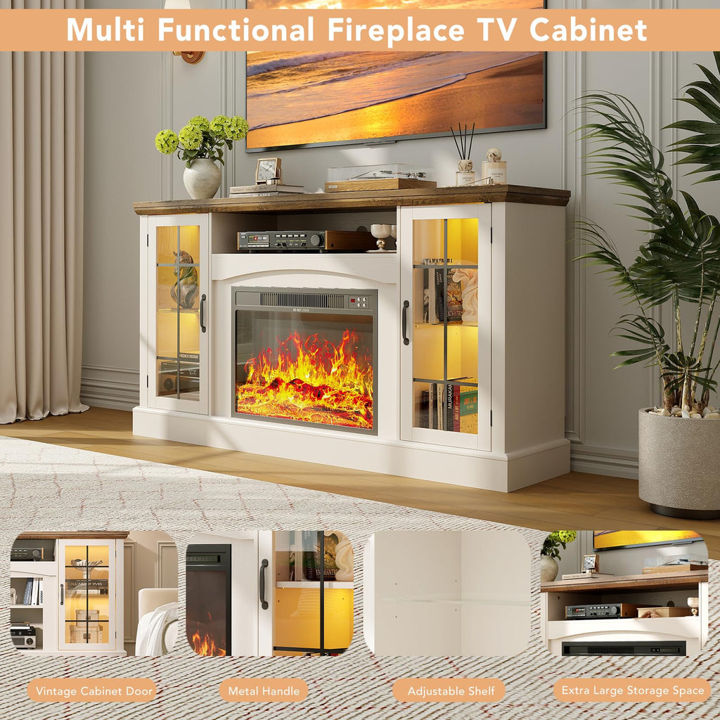 2-in-1 Multifunctional Fireplace TV Stand with 23" Removable Electric Fireplace, 58" Farmhouse Entertainment Center