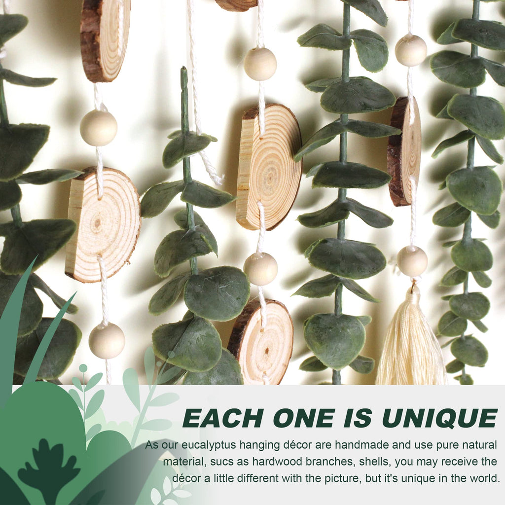 Artificial Eucalyptus Wall Decor Fake Greenery Leaves Stems Wall Hanging Plants on 16.5 inch Wooden Stick Boho Rustic