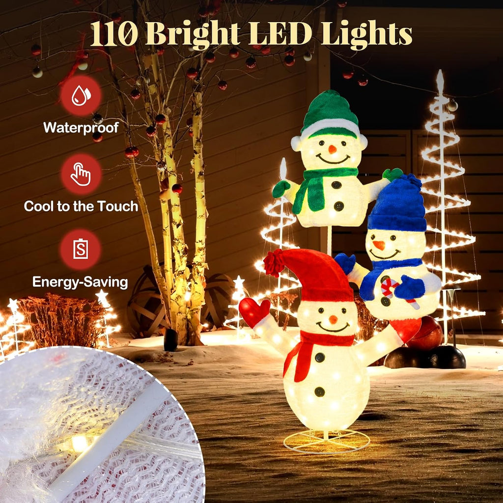 5 FT Christmas Lighted 3 Stacked Snowman, 3D Xmas Light-up Snowman