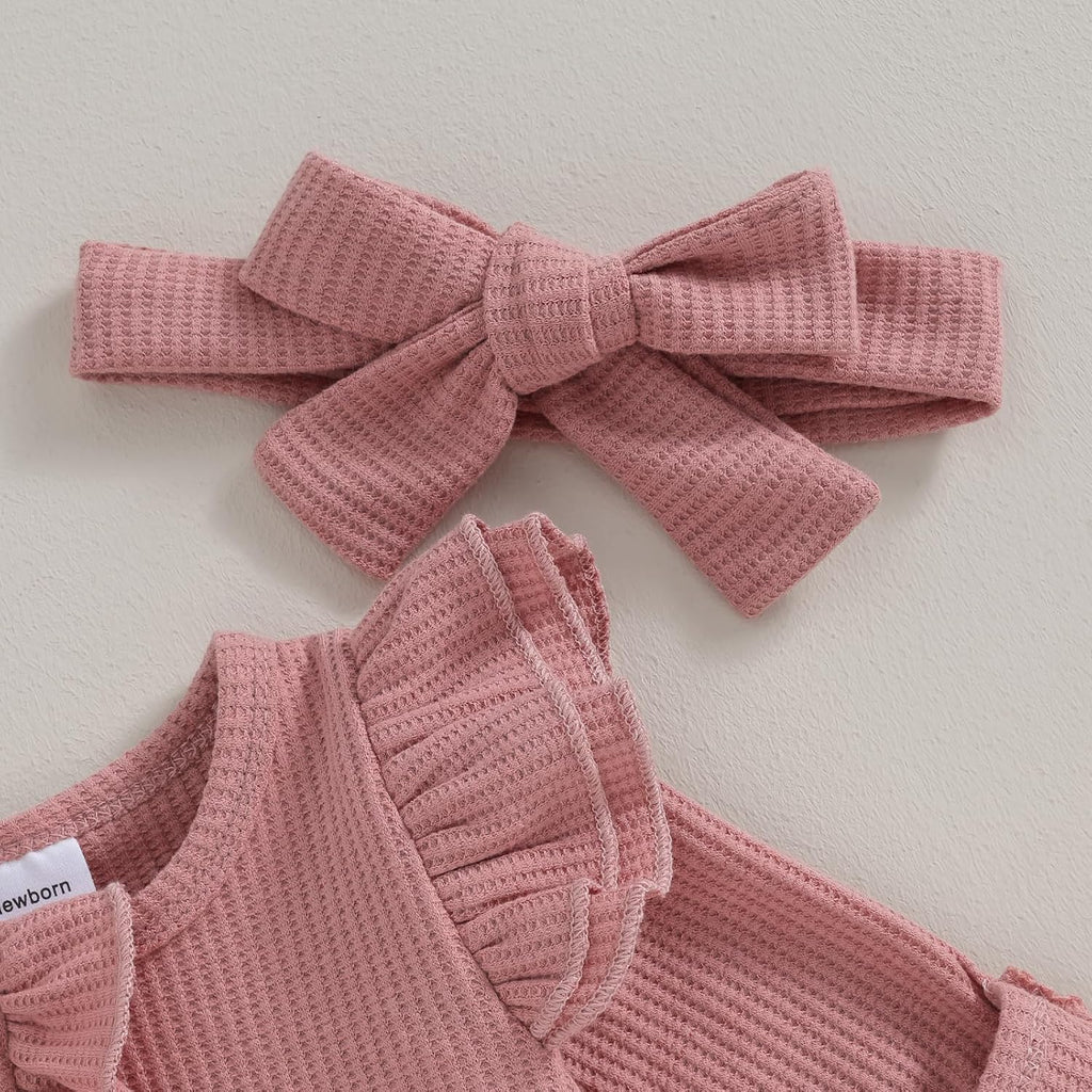 Baby Girl Ruffle Romper Knit Sweater Onesie Jumpsuit Long Sleeve Zipper Romper Solid Fall Winter Outfits