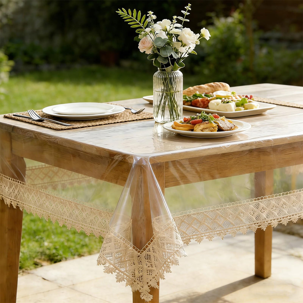 Clear Plastic Tablecloth Vinyl Table Cover 55" x 120", 10-12 Seats