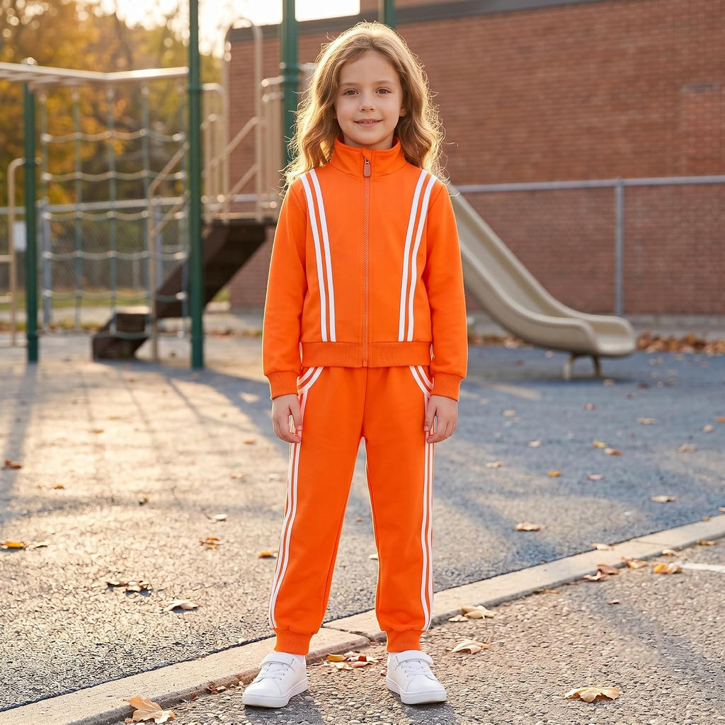 Girls 2 Piece Fall Outfits Long Sleeve Zip Up Tracksuit Toddler Jogger Sweatpants, Kids Winter Clothes Lounge Set