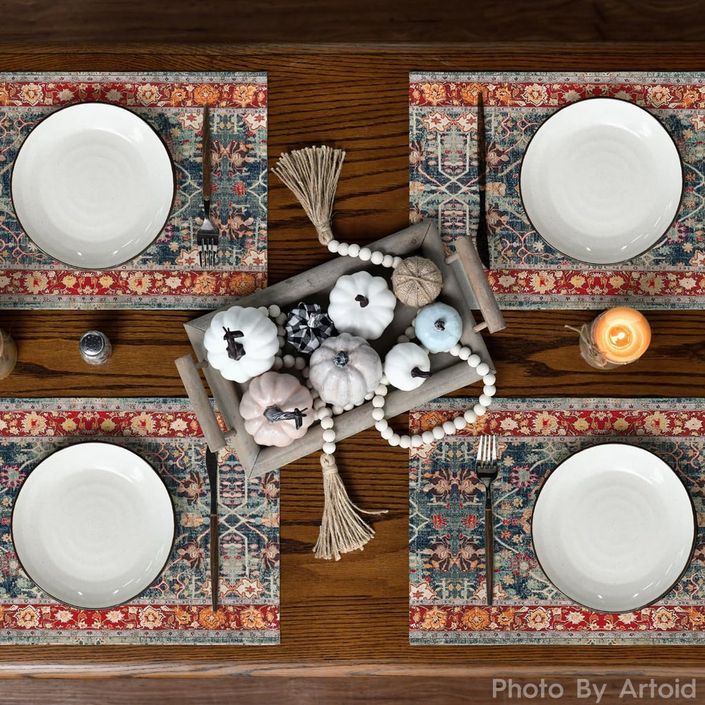 Boho Bohemia Style Placemats, 12x18 Inch Country Rustic Farmhouse Magical Fall Table Mats for Party Kitchen - Set of 6