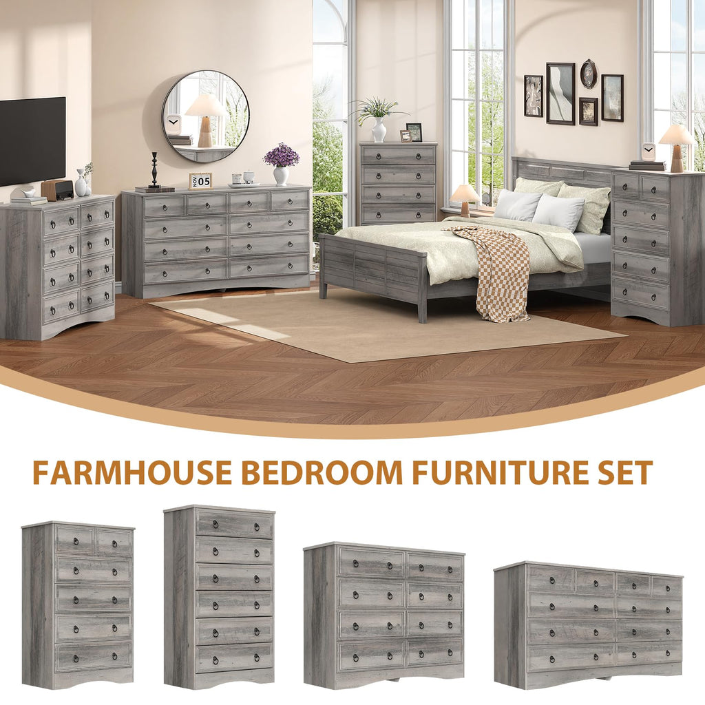 Grey 8 Drawer Dresser, Wood Chest of Drawers, Large Storage for Clothes, Vintage Design, 47.24W*15.75D* 39.4''H