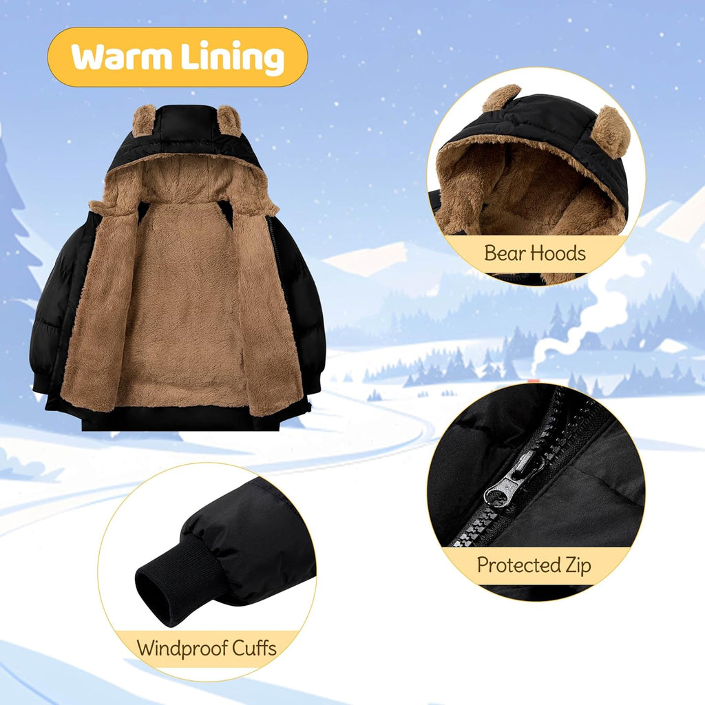 Baby Girls Coats Toddlers Puffer Jacket Bear Hooded Coats