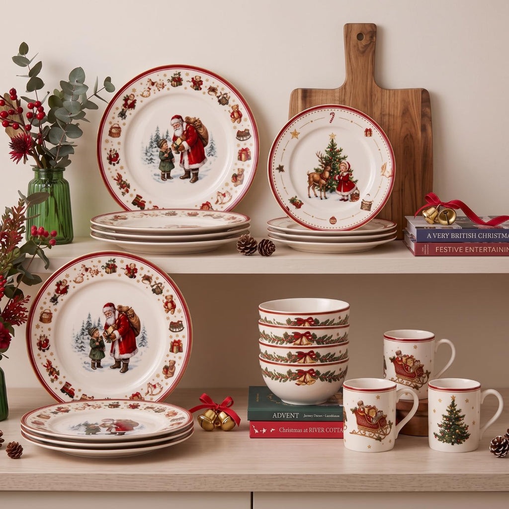 16 Pcs Christmas Ceramic Dinnerware Set Santa Dishes