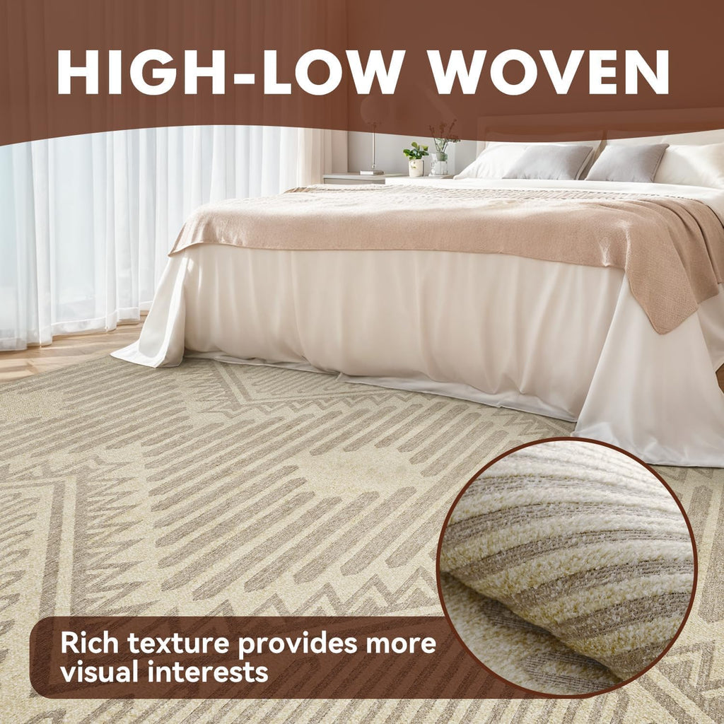 Boho Beige 5x7 Area Rugs Textured Tufted Rugs