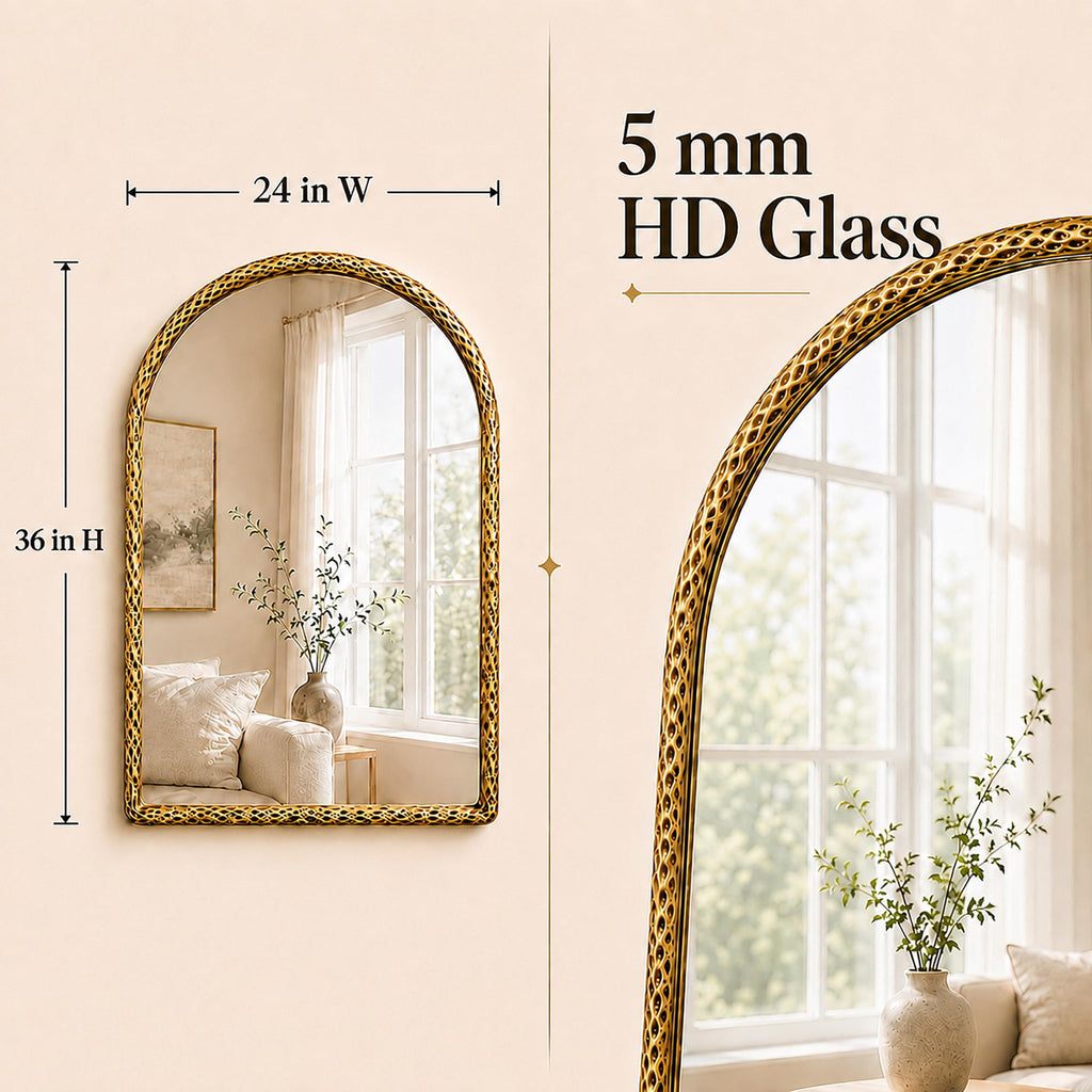 24"x36" Hammered Antique Gold Arched Bathroom Vanity Wall Mirror