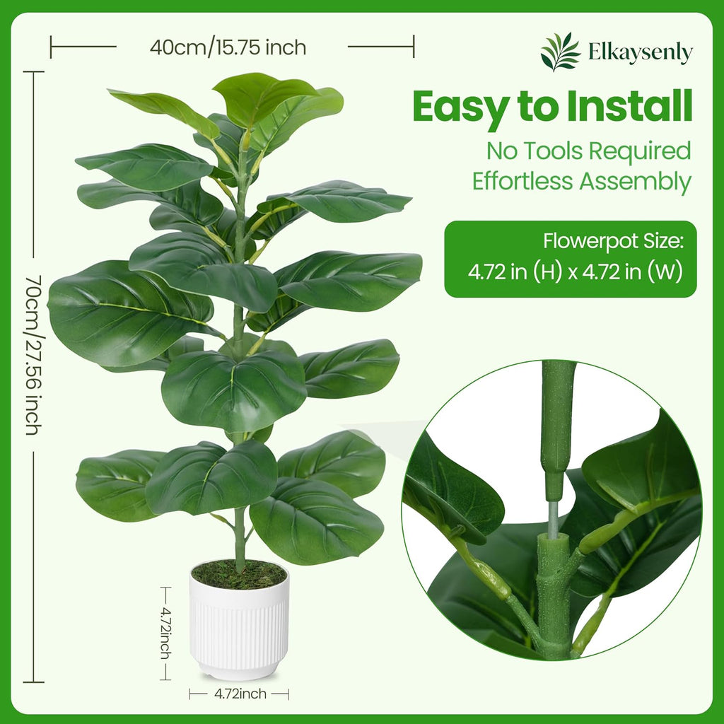 30" Fake Plants Fiddle Leaf Fig Tree,Faux Plants Indoor&Outdoor, Plants Artificial Decor Decoration - Set of 2