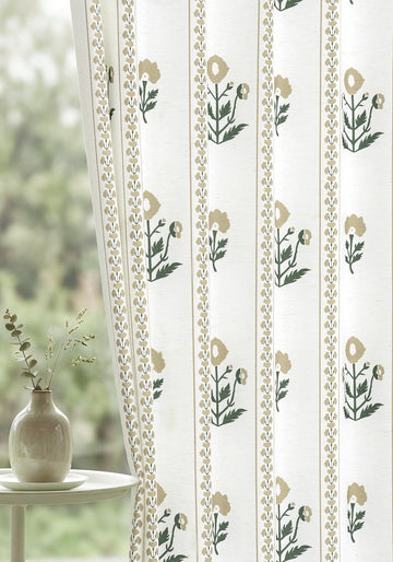 Brown Printed Pinch Pleat Curtains 84 Inch Long, Light Filtering Linen Blend Farmhouse Pleated Drapes, Semi Sheer
