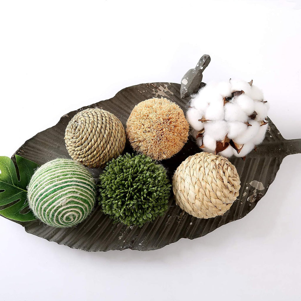 3.5inch Woven Wicker Rattan Balls Decorative Ball Twig Orbs Green Orbs Vase Bowl Filler for Tabletop Decor - Set of 6