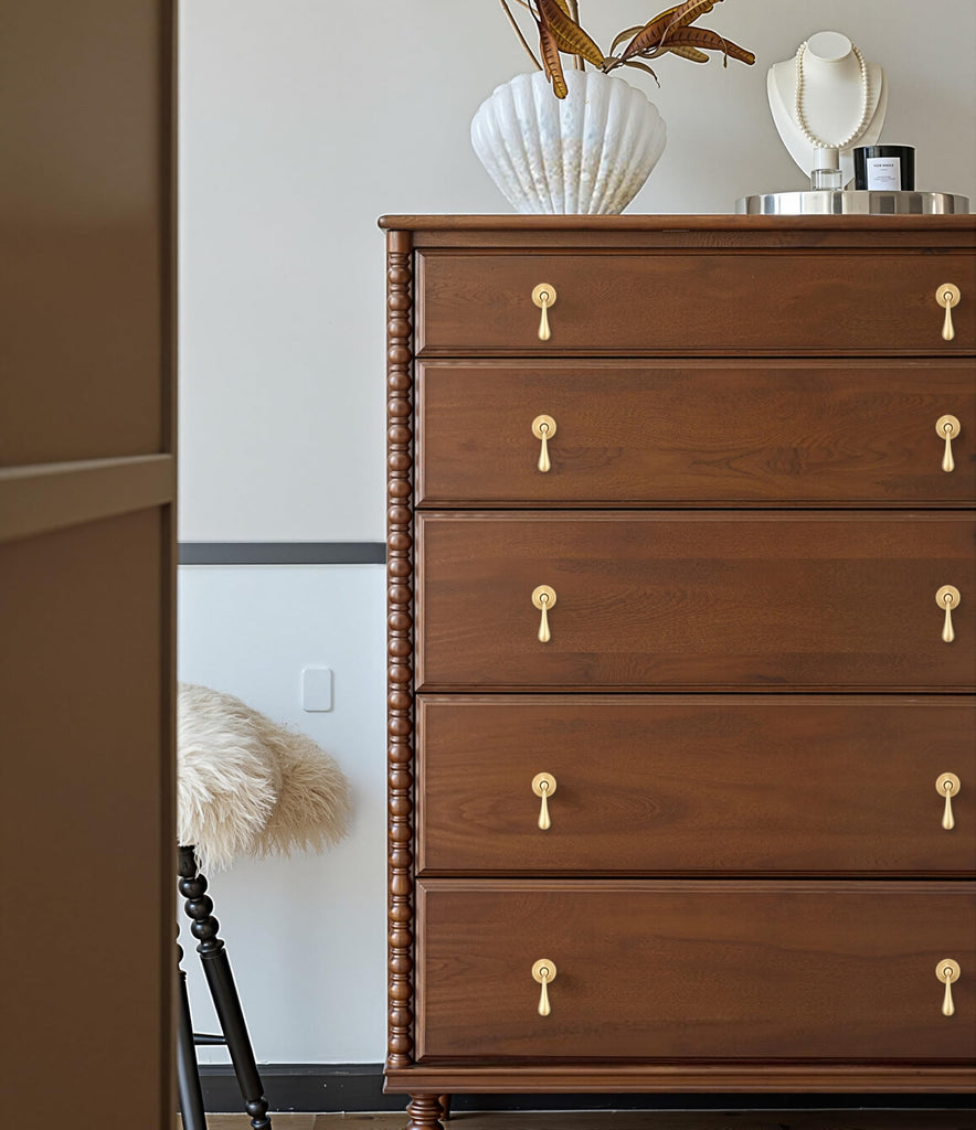 Solid Brass Cabinet Knobs 2 Pack, Modern Brass Brushed Pendant Knob, Gold Cabinets Drop Pulls Drawer and Dresser