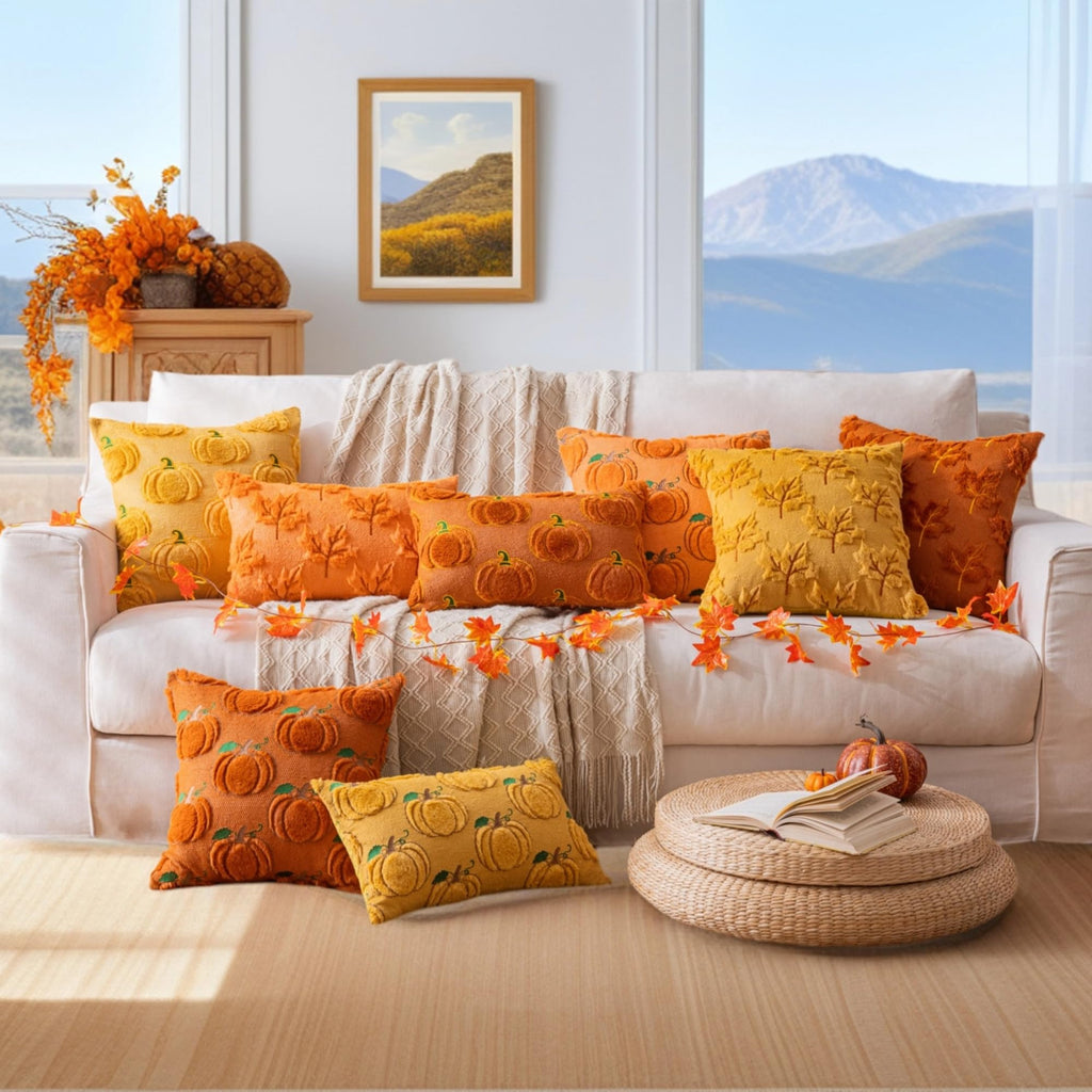 Maple Leaf Fall Yellow Throw Pillow Covers 20x20 Inch Set of 2