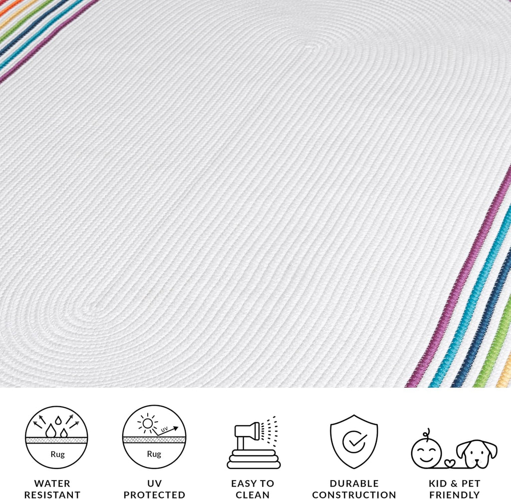 Braided Indoor/Outdoor Oval Rug, Ivory & Rainbow BRD326A