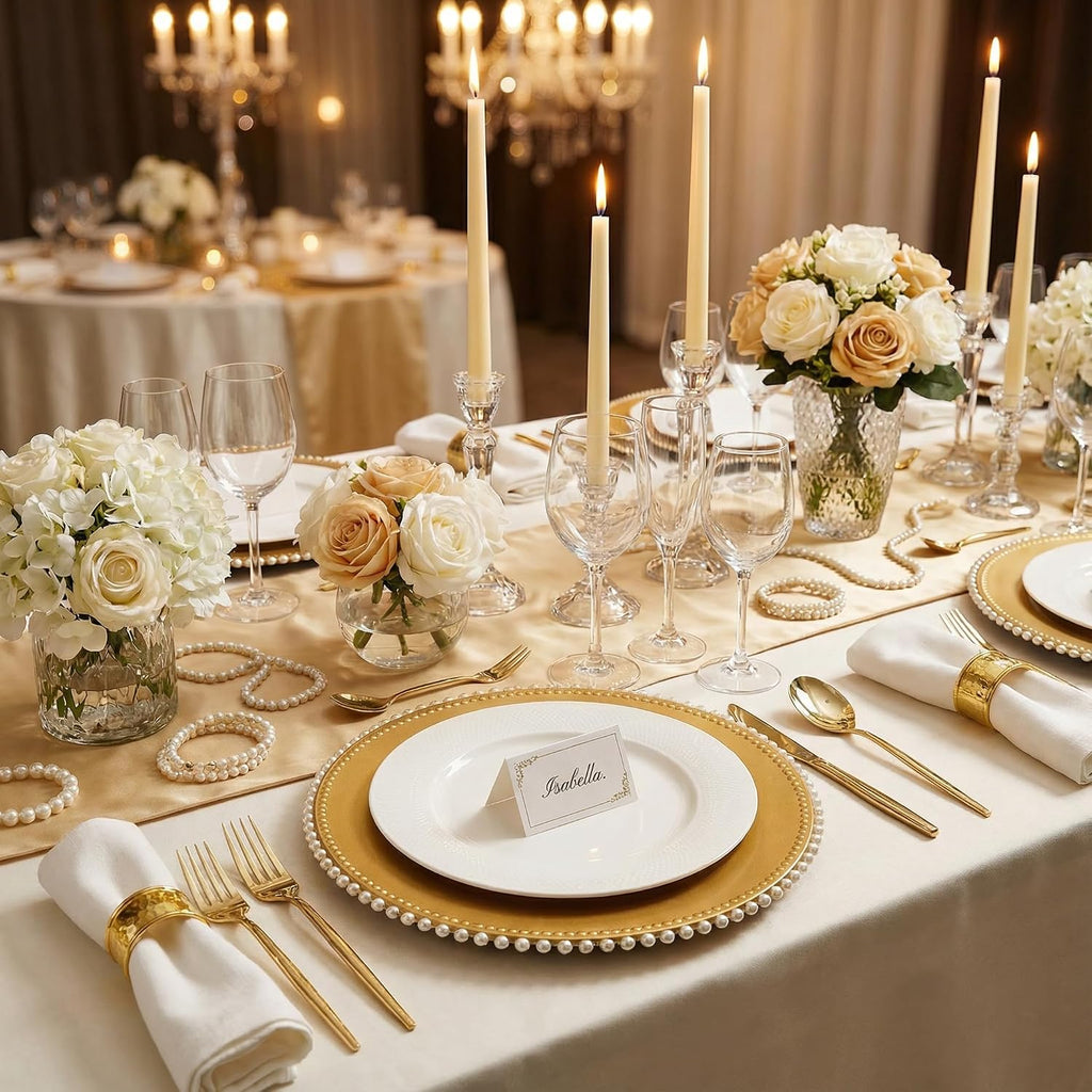 13" Gold Charger Plates, Plastic Chargers for Dinner Plates - Set of 12