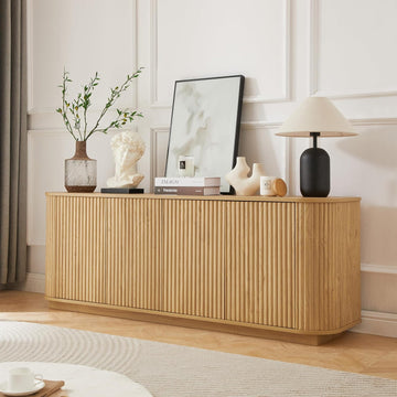 64" Sturdy Wooden Freestanding Storage Chest, Accent Cabinets with Wave Pattern, Utility Organizer with Simple Style