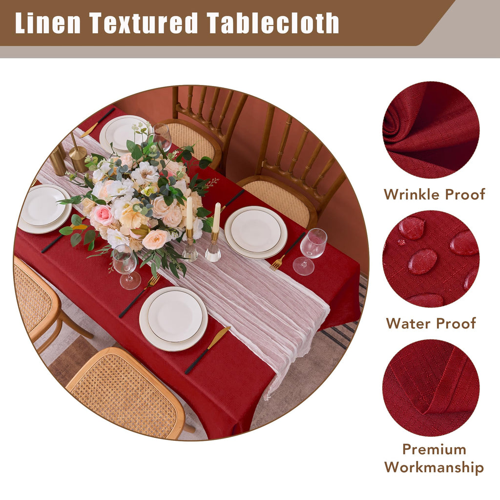 2 Pack Christmas Red Faux Linen Tablecloths Rectangle 54x78 Inch