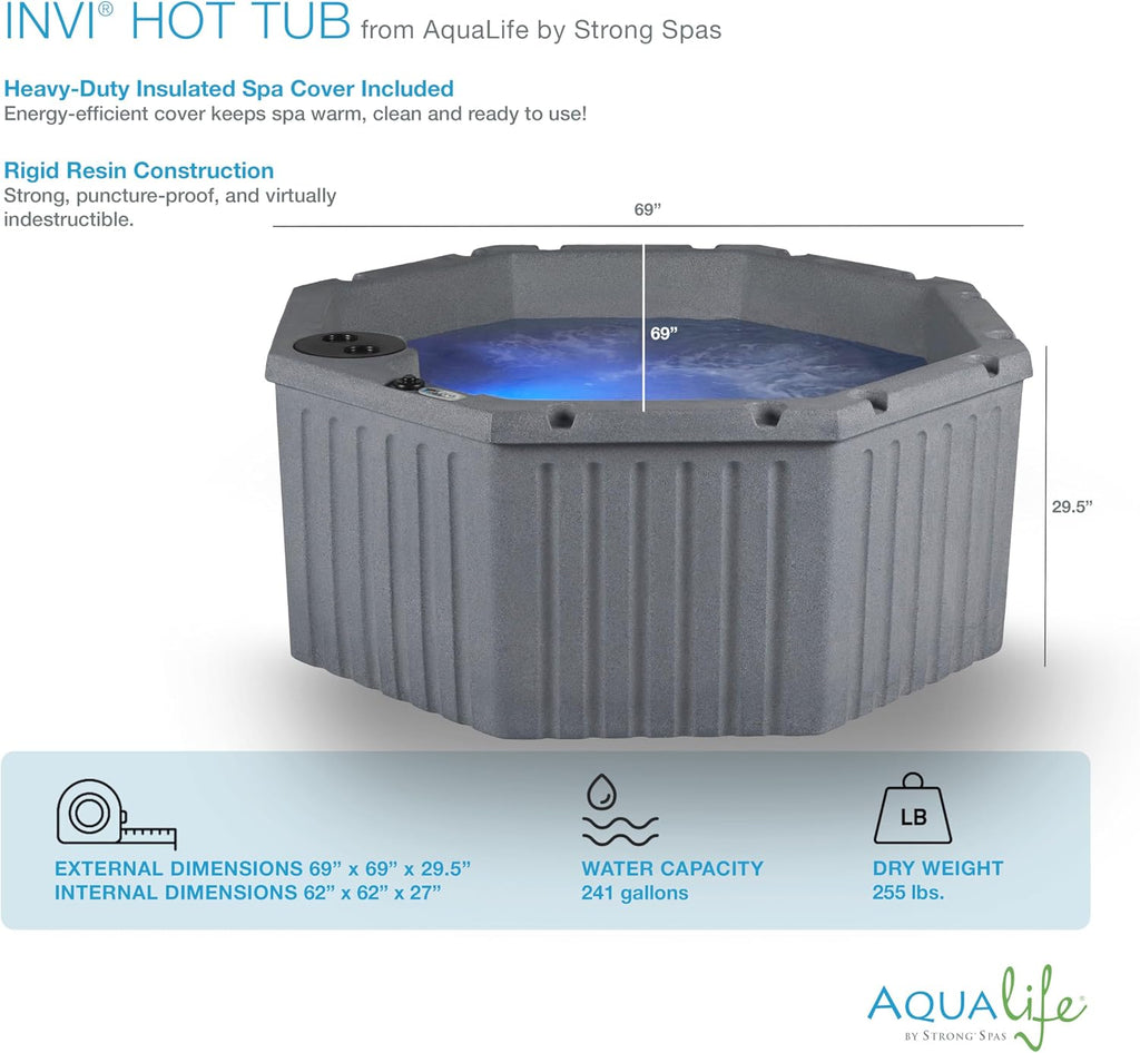 Invi 5 Person Rigid Resin Hot Tub Spa, 11 Jets, 2BHP 2-Speed Pump, Stainless Steel Heater, 120V Plug & Play, Full