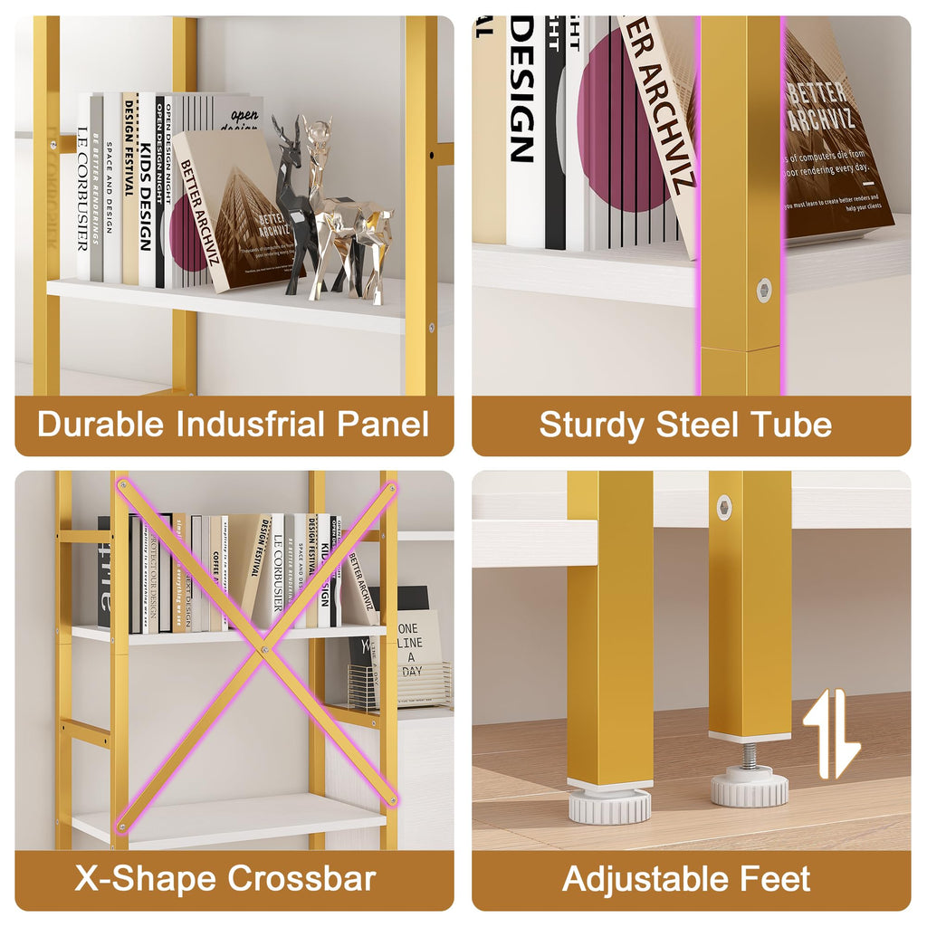 Bookshelf Triple Wide 5 Tier Bookcases with Storage Cabinet, Industrial Large Modern Tall Bookshelves with 12 Open