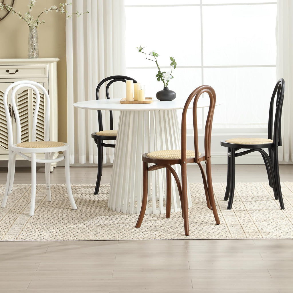 Solid Wood Dining Chairs Set of 2, French Bistro Dining Chairs, Solid Bentwood Chairs with Rattan Seat for
