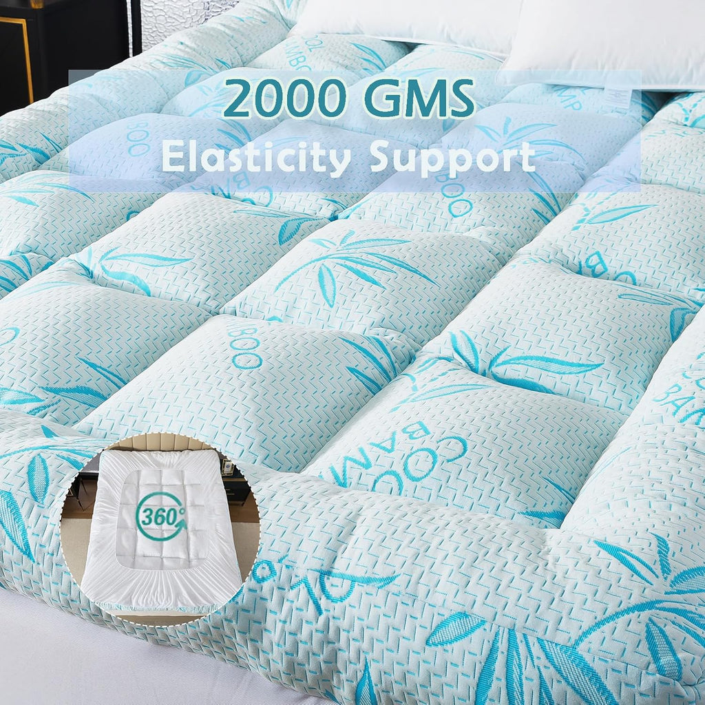 5 Inch Queen Mattress Topper Breathable Bamboo Viscose Air Layer,Memory Foam Mattress Topper Queen Size Blue.