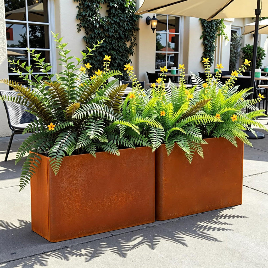 Corten Steel Planter Box 36" L x 15" W x 24" H, Heavy Duty Tall Rectangle Planter Box with Removable Insert Shelves &