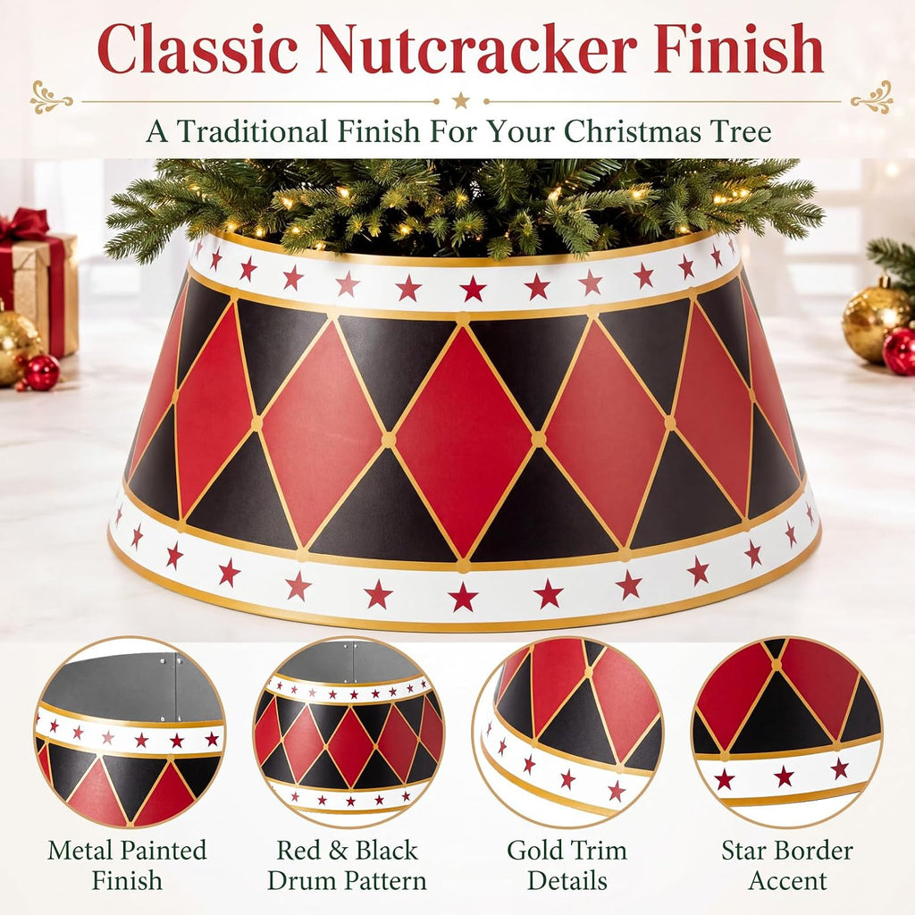 Metal Christmas Tree Collar,28 Inch,Nutcracker,Red