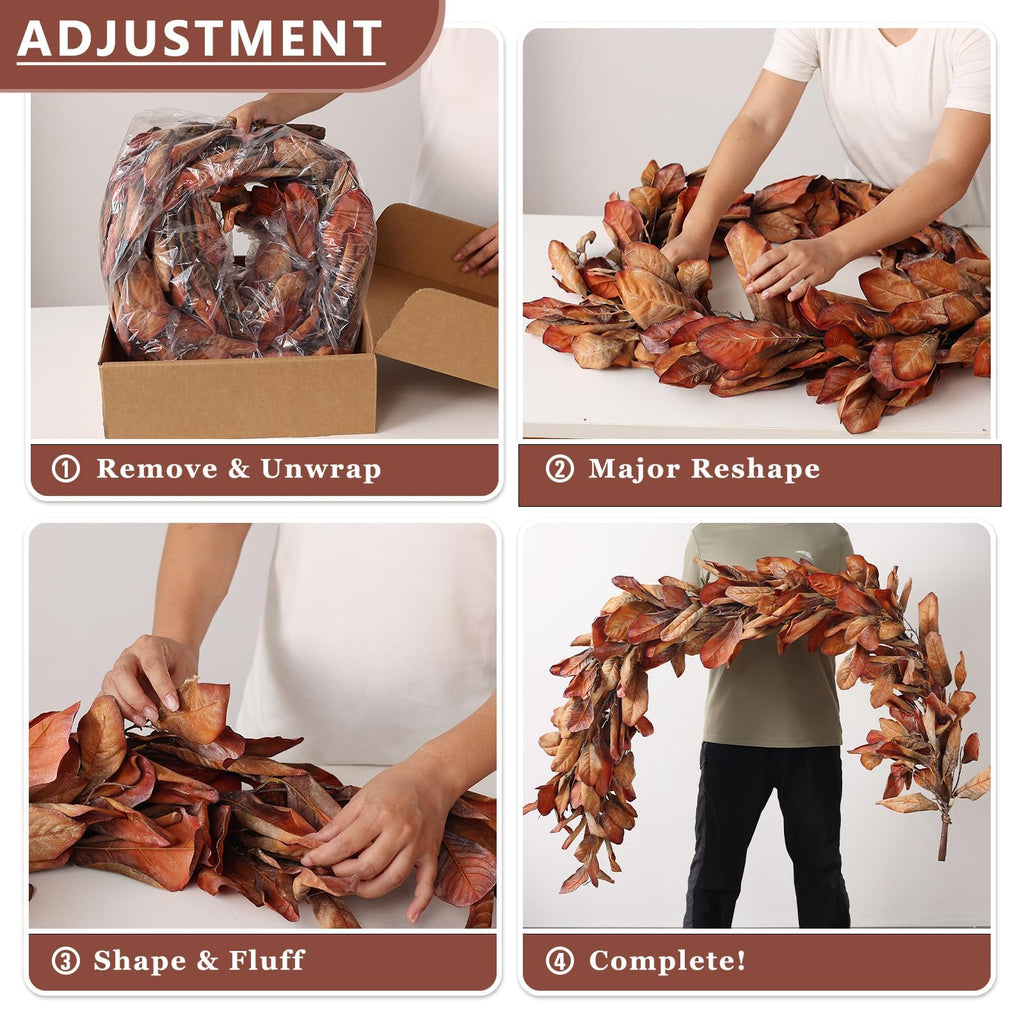 6 FT Artificial Fall Magnolia Leaf Garland for Fireplace Decoration(Orange)