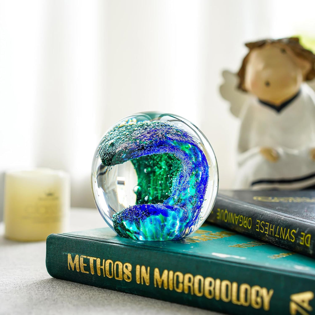 2.36'' Hand Blown Glass Ocean Waves Ball Figurine