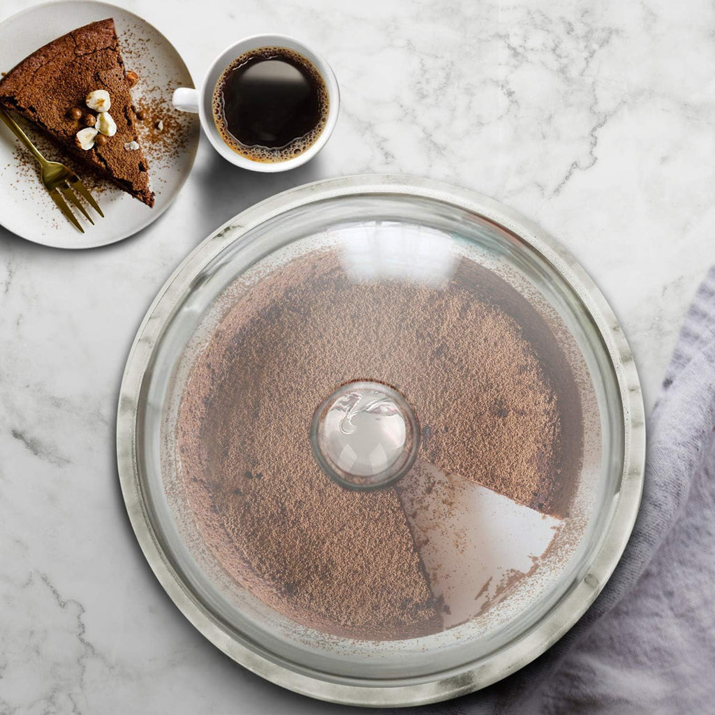 Marble Cake Stand with Lid Round Glass Cover Glass Dome Cake Saver Cheese Holder Serving Platter Stone Cake Stand