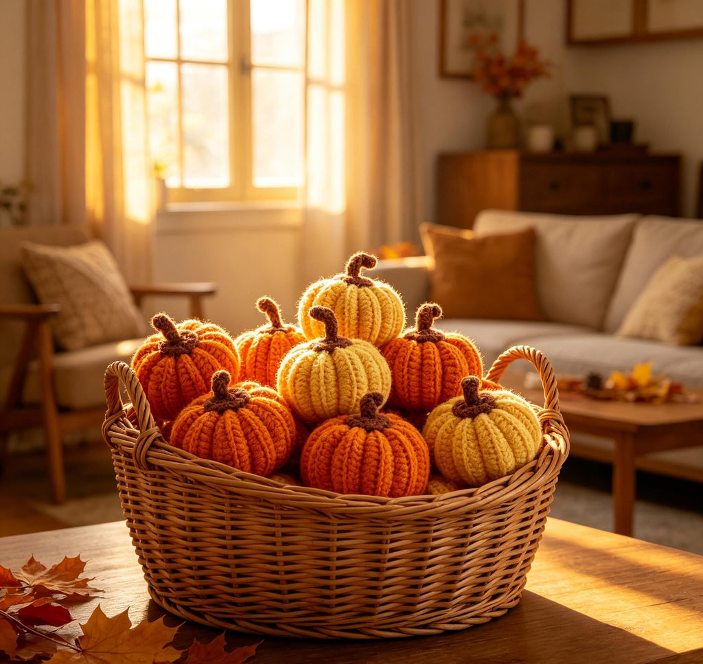 Orange Pumpkin Decor Thanksgiving Tables Fillers Crochet Fall Basket