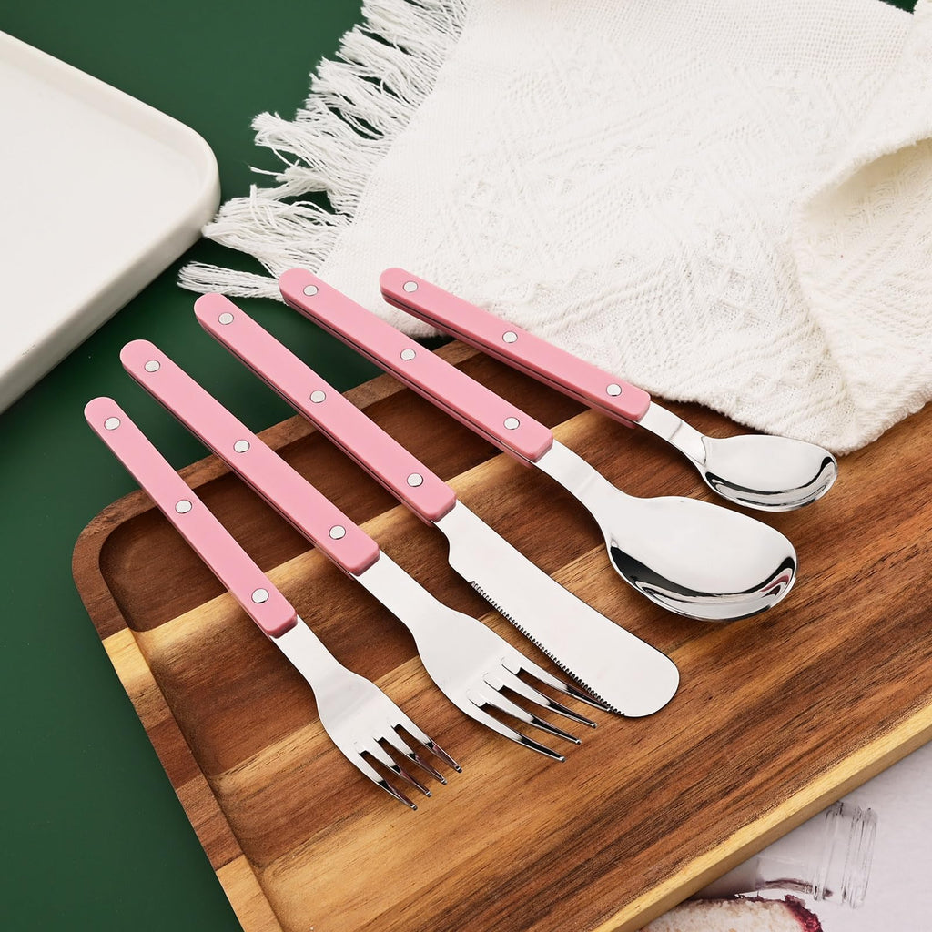 30 PCS Stainless Steel Flatware Set for 6, Silverware Set with Colored Handles, Retro Style Forks Spoons and Knives