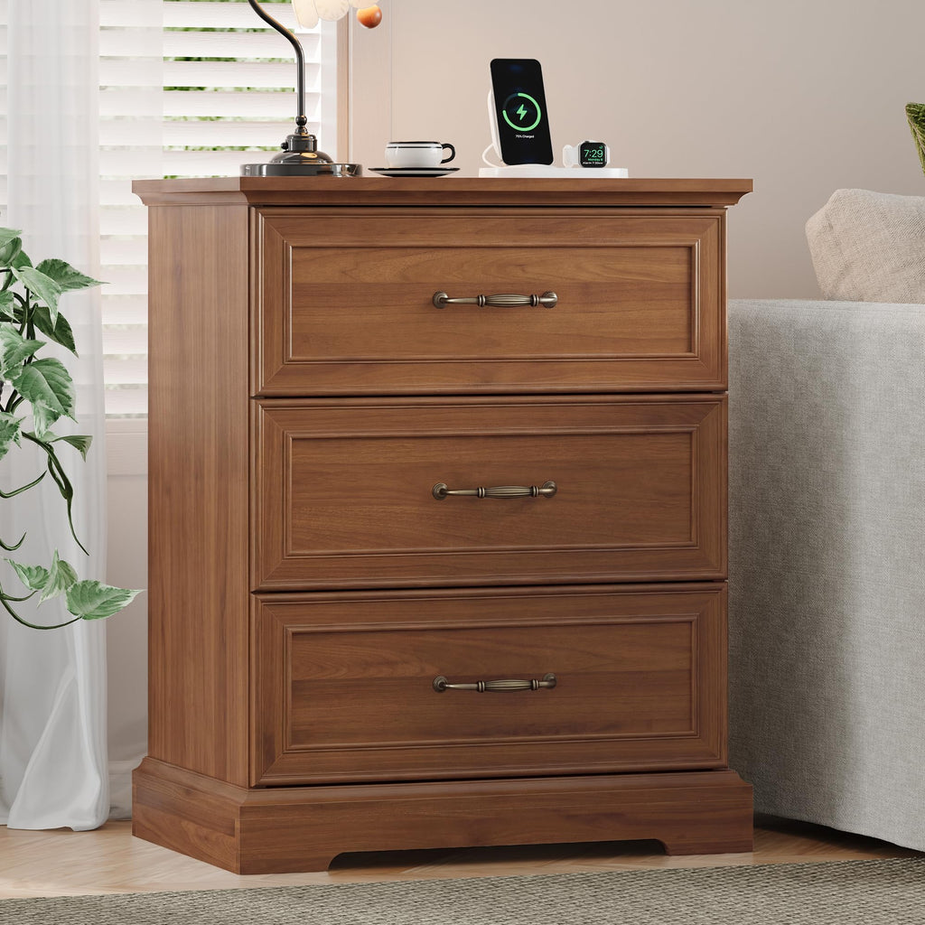 Farmhouse 3 Drawers Dresser, 24" Wide Modern Chest of Drawers with Deep Drawers & Bar Handles, Rustic Wood