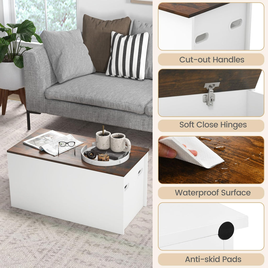 Flip-top Storage Chest, Lift Top Storage Bench w/Gas Strut, Safety Hinges, 35.5"Deck Box for Tools, Shoes, Sports