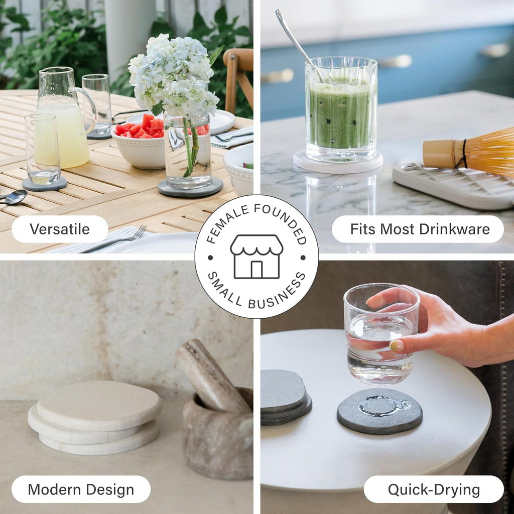 Home Stone Coasters Set - Diatomaceous Earth Water-Absorbing Drink Coaster for Coffee Table, Kitchen or Bar, Modern - Set of 4