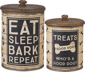 Rustic Pet Tin Bins - Dog Food & Toy Storage Set, 'Toys & Beware of Wigglebutts' Themed Containers
