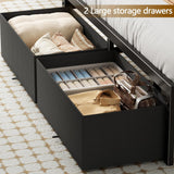 Queen Bed Frame with Headboard Storage, Platform Bed Frame Queen with 2 Drawers, Charging Station and LED Lights